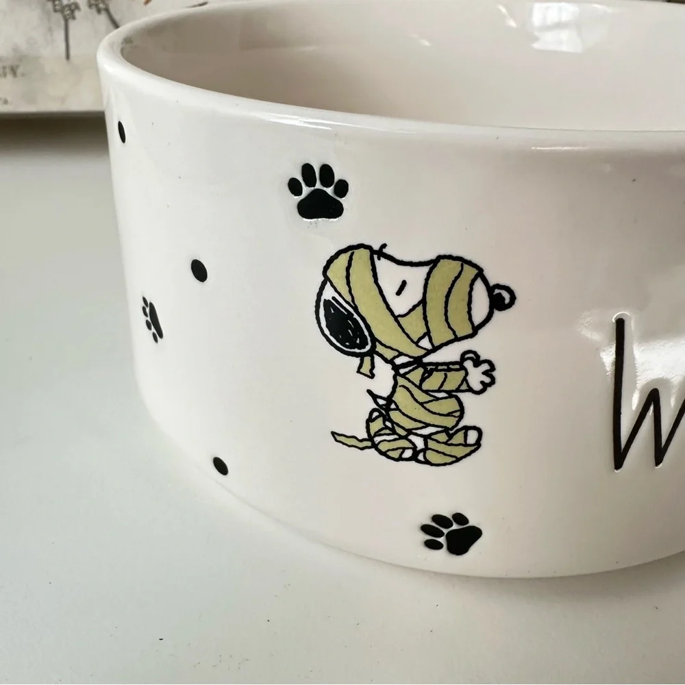 Rae Dunn Peanuts Snoopy Woodstock Mummy WICKED CUTE Halloween Pet Bowl N…